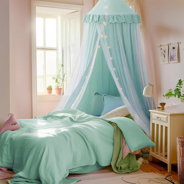 Bed Canopy with Star Lights 25.6''x106'' (Green)