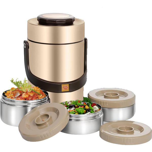 (67 oz Gold) 3 Tier Adults Stainless Steel Vacuum  Insulated Soup Food Thermos