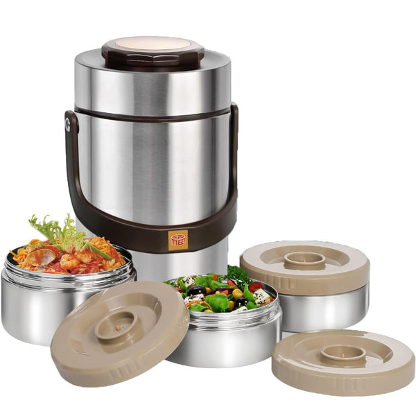 (67 oz Sliver) 3 Tier Adults Stainless Steel Vacuum  Insulated Soup Food Thermos