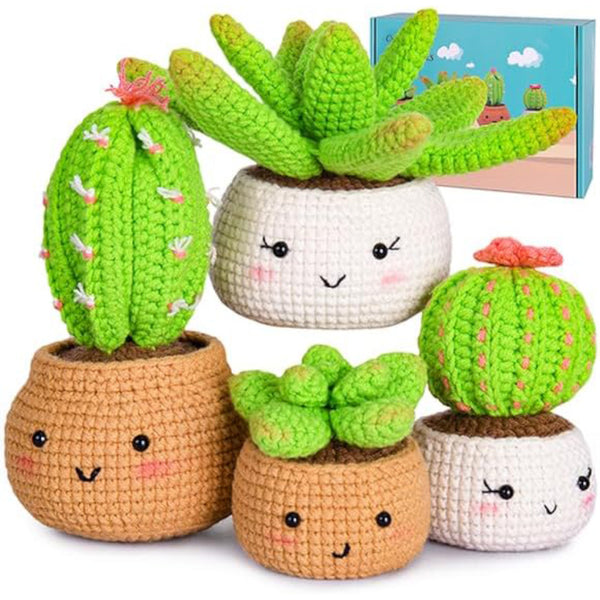 Crochet Kit for Beginners - 4 Pack Plants Family(40%+ Yarn)